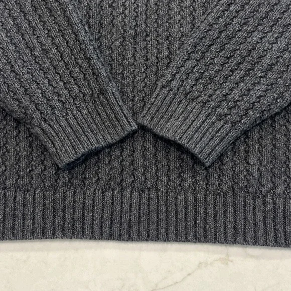 Eddie Bauer Cotton Big Knit Gray Fisherman Sweater 1/4 Button XL Grandpa‎ Preppy - Picture 4 of 6